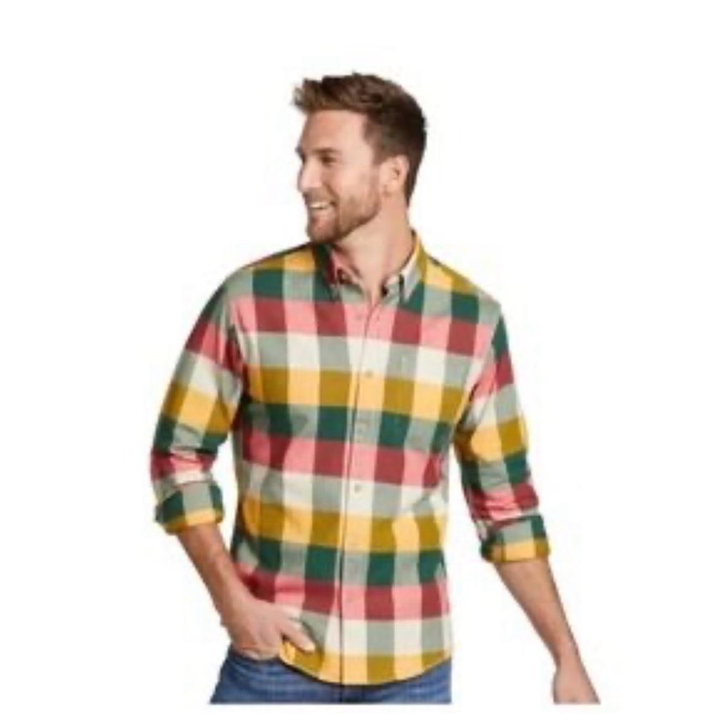 Gingham Flannel Button Down Eddie Bauer Large Excellent Condition - Picture 4 of 9